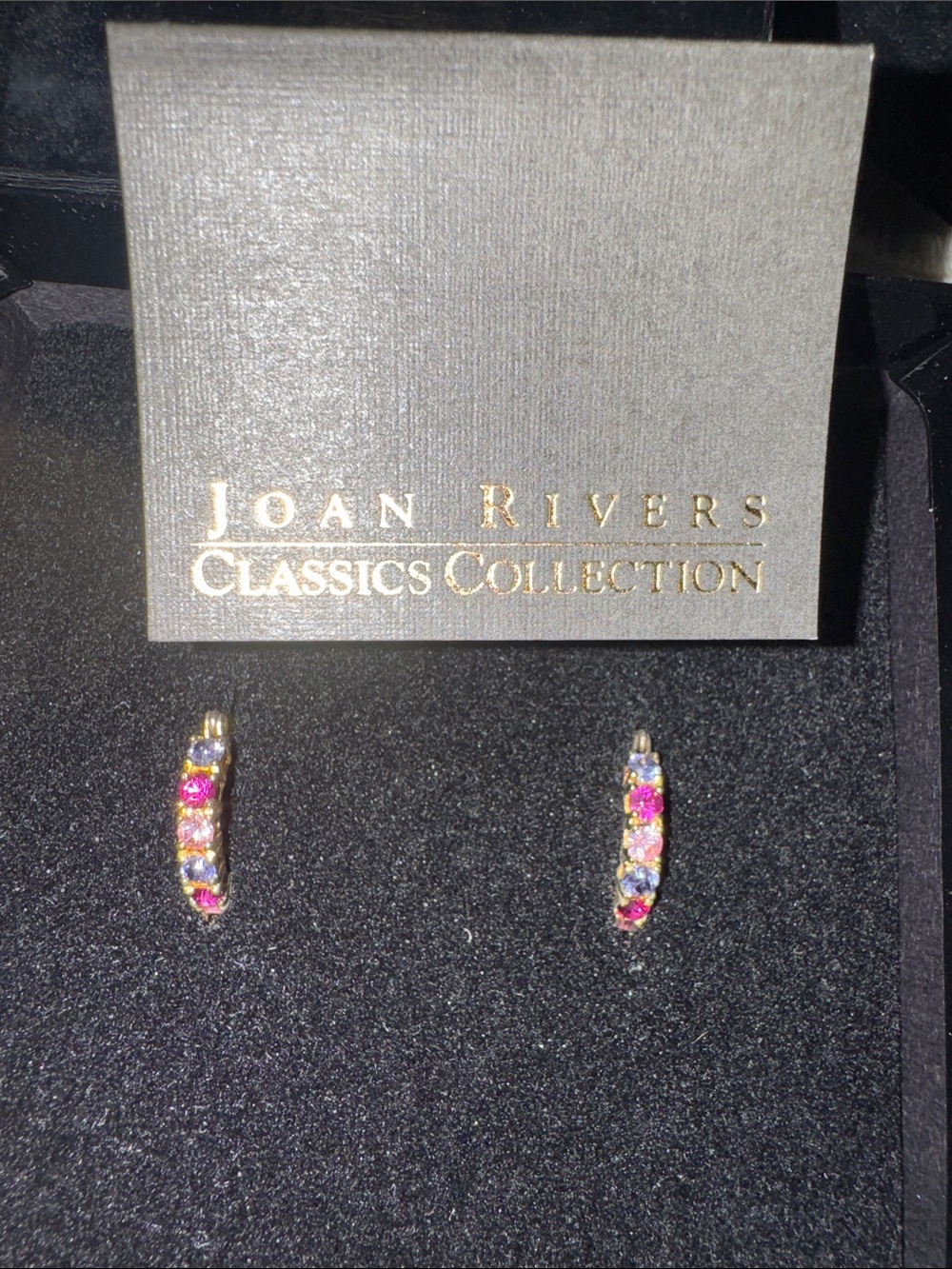 Joan Rivers Pink and Multicolor Crystal Hoop Earrings
